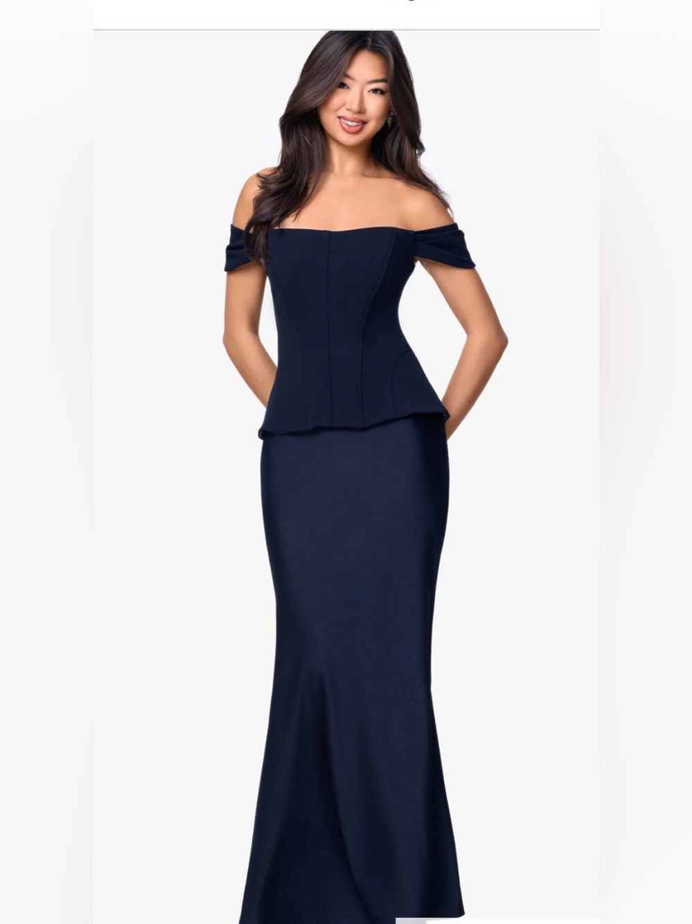 Betsy & Adam "AMBER" SATIN & SCUBA CREPE OFF SHOULDER DRESS